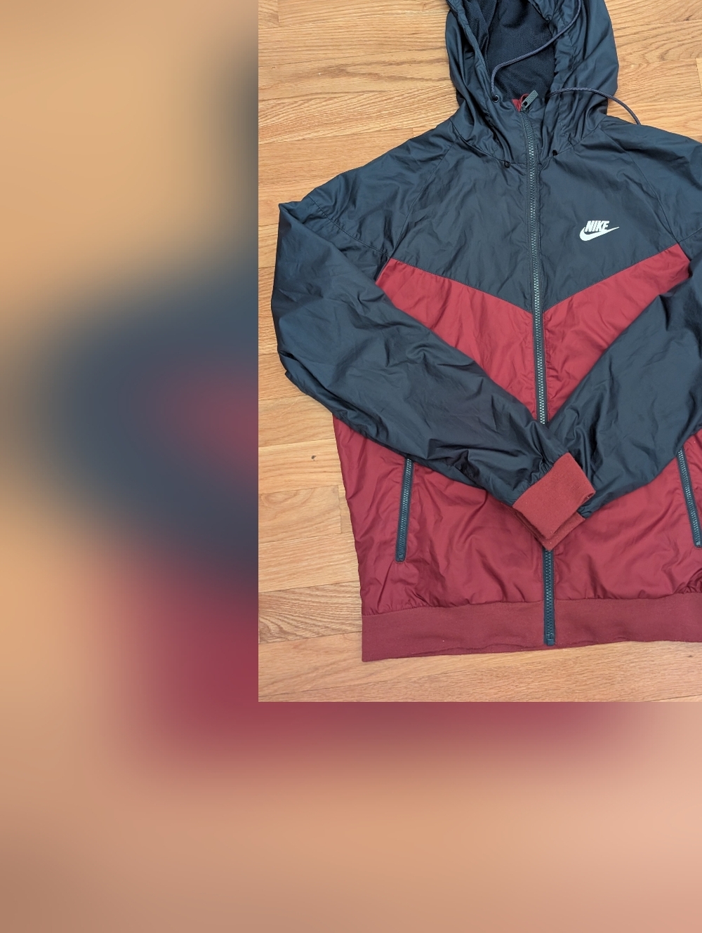 Nike Men's Hooded Windbreaker Jacket - Black & Burgundy